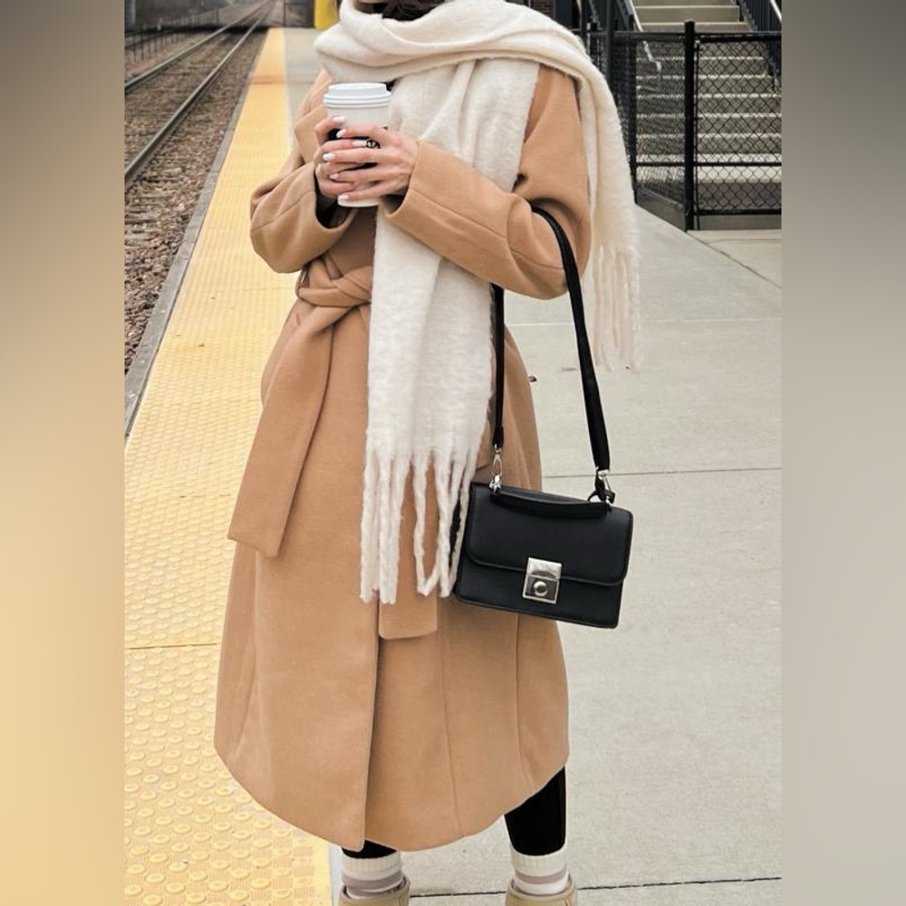 NWT Express Camel Wrap Double Breasted Long Wool Coat